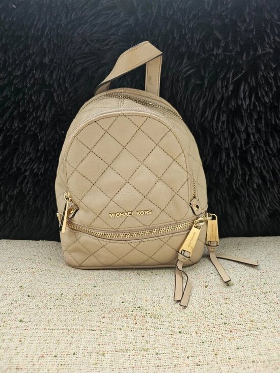 Michael Kors Handbags - Michael Kors Kid Backpack Beige Leather Purse Bag Mini Bag Gold Tone Hardware